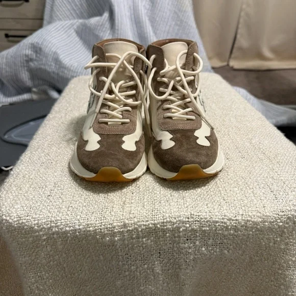 Tory Burch Cream and Brown High-Top Sneakers - Picture 2 of 3
